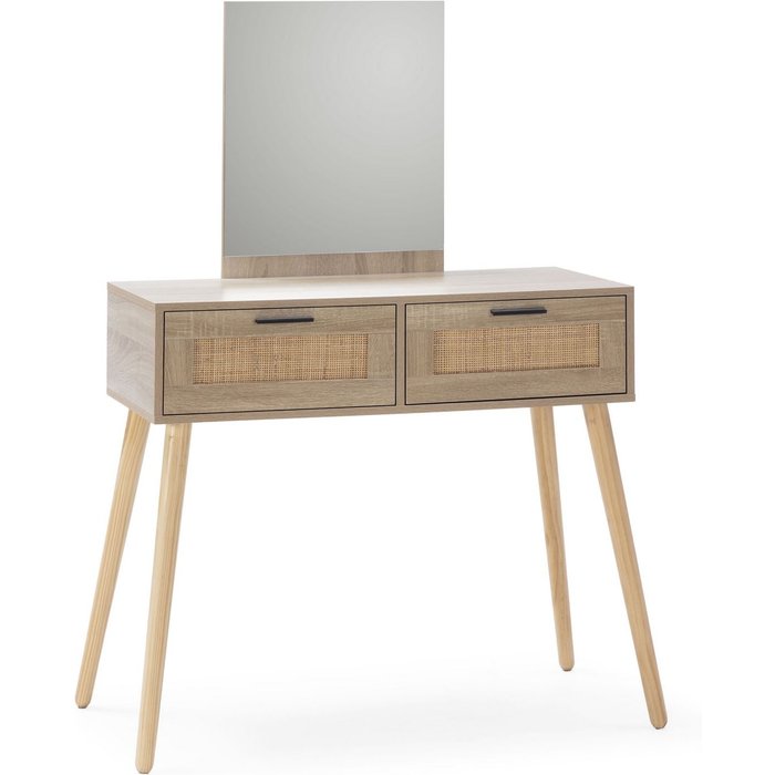 Mueble recibidor dalia 2 cajones + espejo, color roble, 90 cm ancho