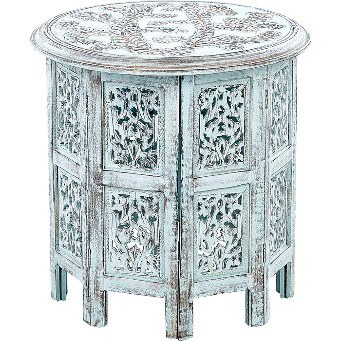 Beliani mesa auxiliar borai madera de mango azul claro