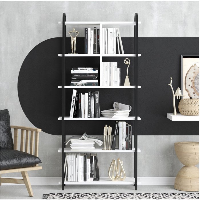 Estantería – 78cm x 170cm x 22cm – blanco y negro – mdf