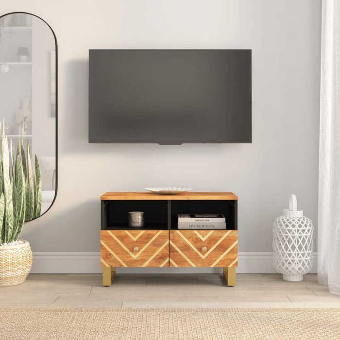 Mueble de tv marrón y negro 70x33,5x46 cm madera maciza de mango