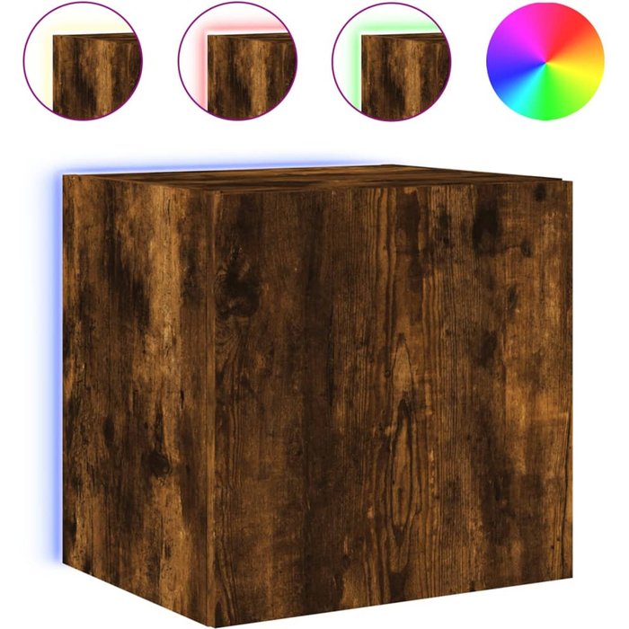 Mueble de tv de pared con luces led roble ahumado 40,5x35x40 cm - comfortxl