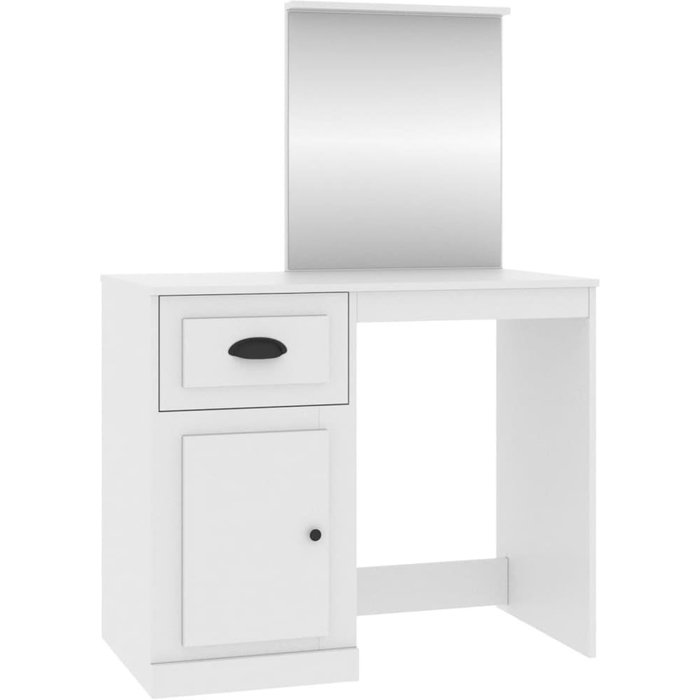 Tocador con espejo, contrachapado blanco, 90x50x132,5 cm - comfortxl