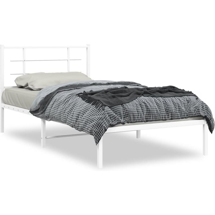 Vidaxl estructura de cama de metal con cabecero blanco 107x203 cm
