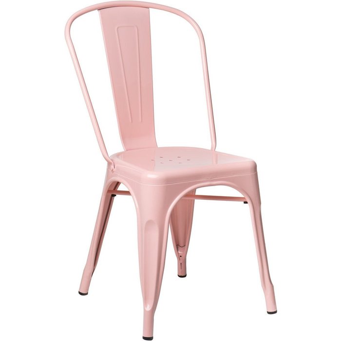 Silla industrial de acero brillante kontoir, negra-color rosa claro