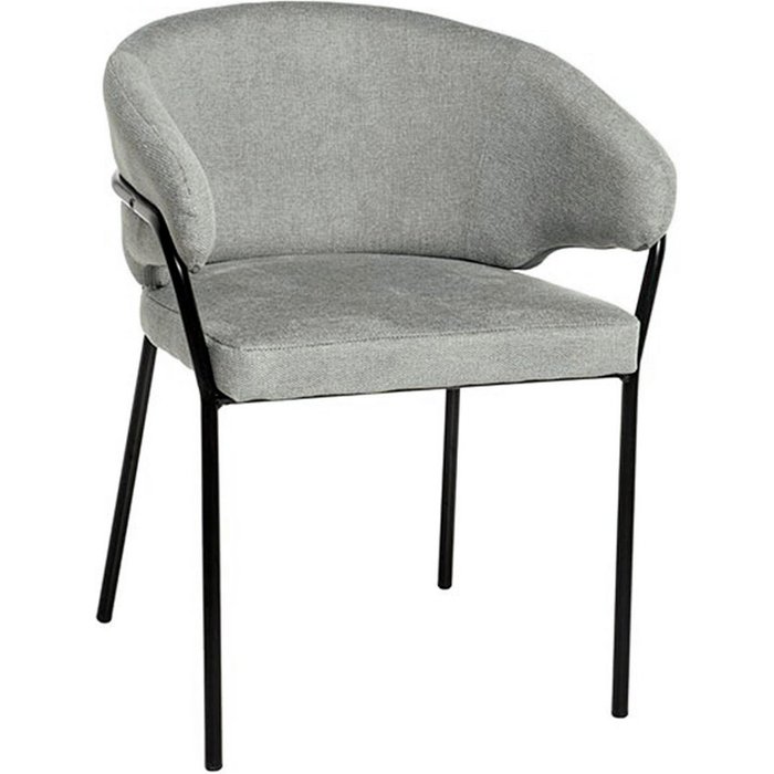 Silla vega gris claro con respaldo curvo y estructura metálica negra