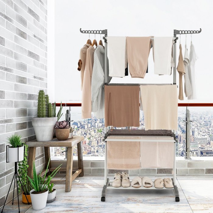 Tendedero plegable 4 niveles con ruedas para secar ropa 127x63x171cm terraza