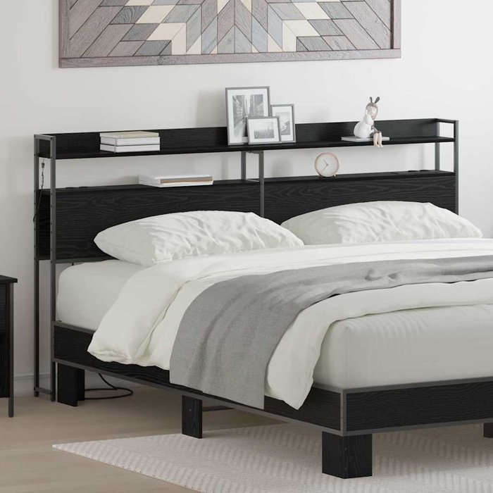 Cabecera de almacenamiento con estante roble negro 200 cm