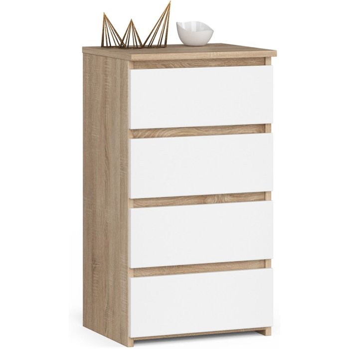 Cómoda akord cl4 roble sonoma 40 cm 4 cajones frente en color blanco 40x35x74 cm