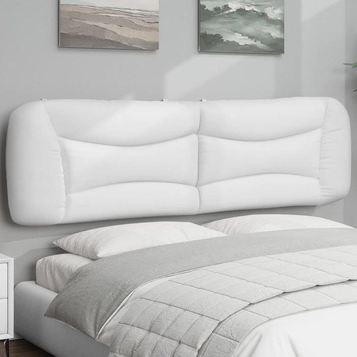 Cabecero de cama acolchado cuero sintético blanco 193 cm