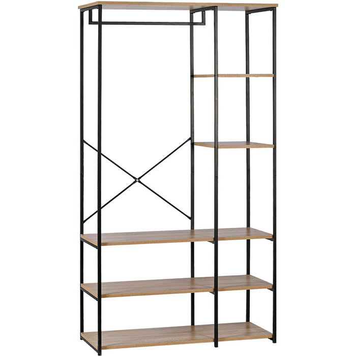 Armario vestidor con estanteria sil, estilo industrial negro 167x89x38 cm