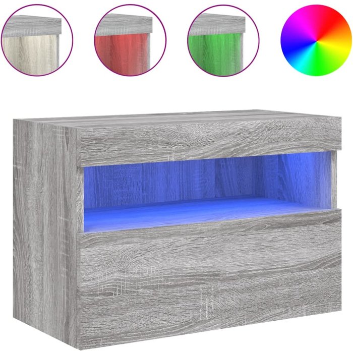 Mueble de tv de pared sonoma gris con iluminación led 60x30x40 cm - comfortxl