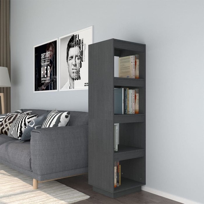 Librería/separador de ambientes gris, 40x35x135 cm, pino macizo - pangivo