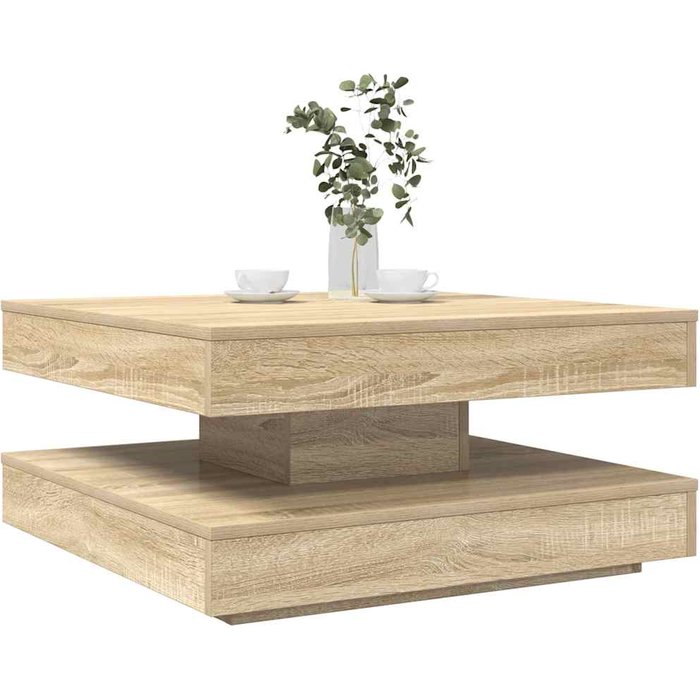 Mesa de centro giratoria 360 grados, roble sonoma, 70x70x34,5 cm - pangivo