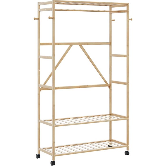 Perchero y estanterías con ruedas 110x40x180 cm bambú