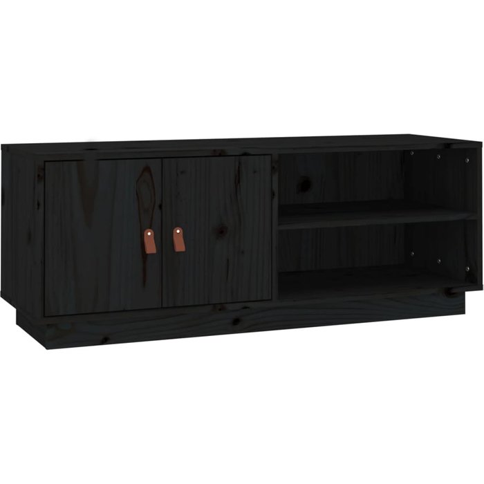 Mueble tv negro 105x34x40 cm madera maciza de pino