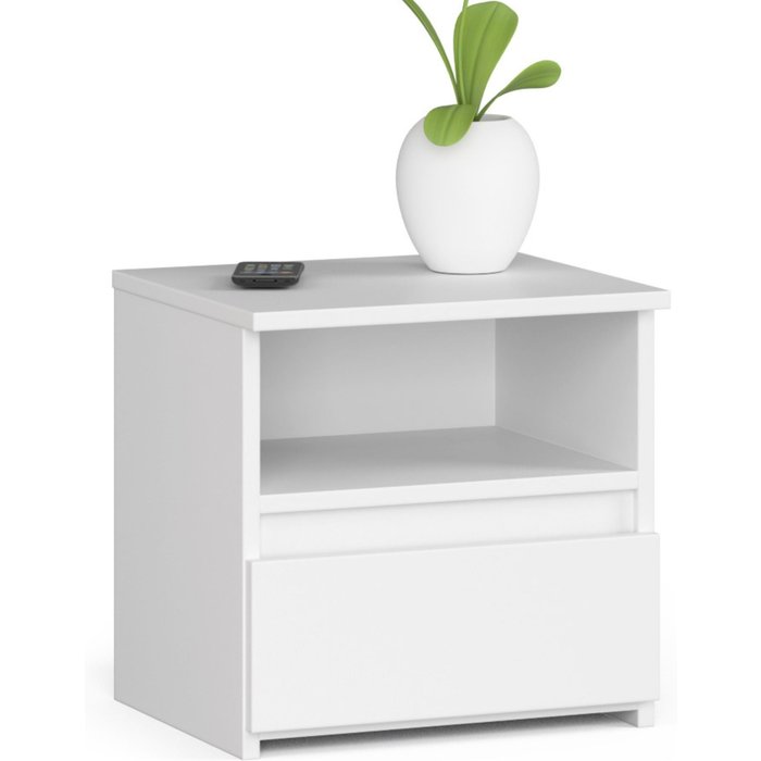 Mesita de noche: un cajón, blanco, 40 x 40 x 35 cm