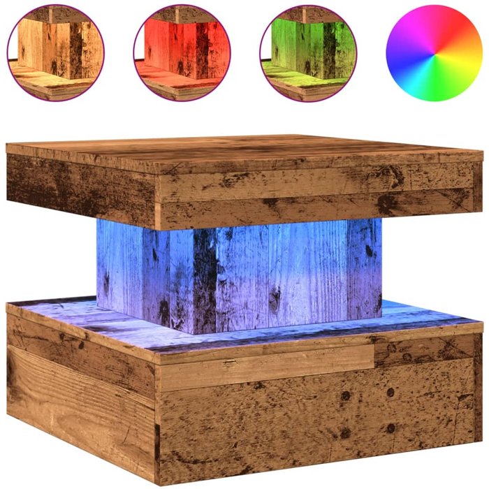 Mesa de centro con luces led madera envejecida 50x50x40 cm - comfortxl