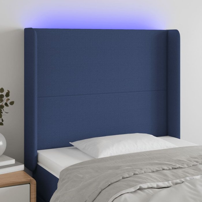 Cabecero con led de tela azul 83x16x118/128 cm