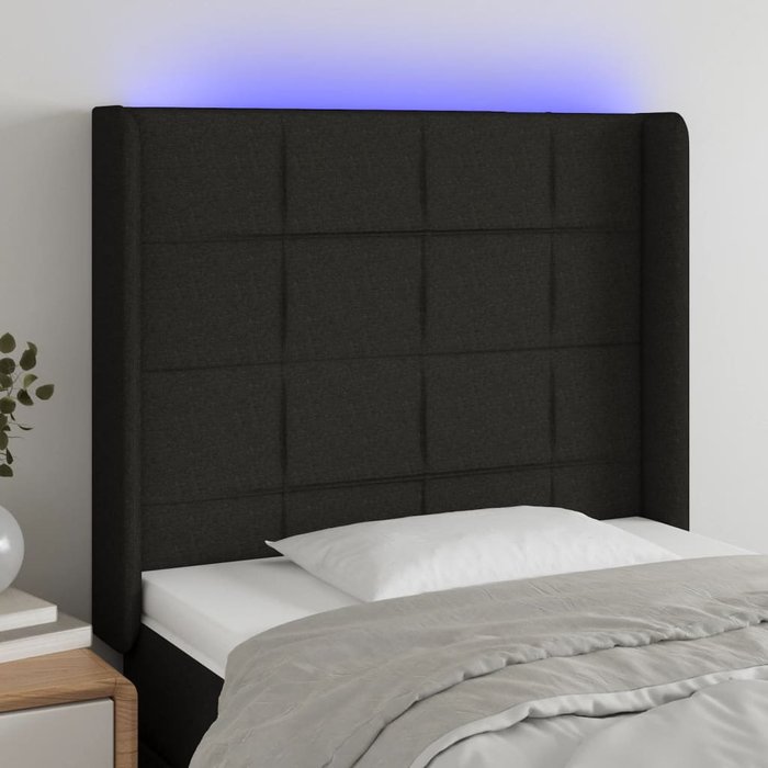 Cabecero con led de tela negro 83x16x118/128 cm - comfortxl