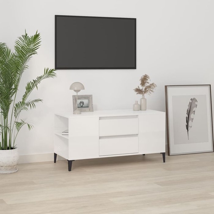 Mueble de tv blanco de alto brillo, 102x44,5x50 cm, madera de ingeniería