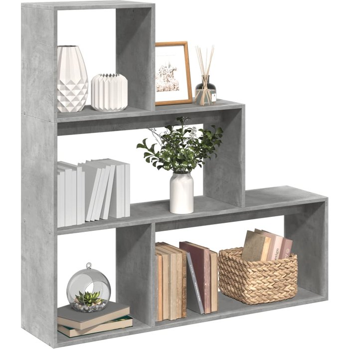 Estante separador de ambientes 3 niveles gris hormigón 123x29x123 cm.