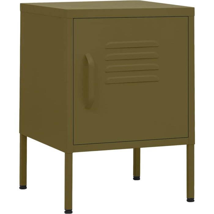 Mesita de noche,mesilla de noche acero verde oliva 35x35x51 cm cfw116055