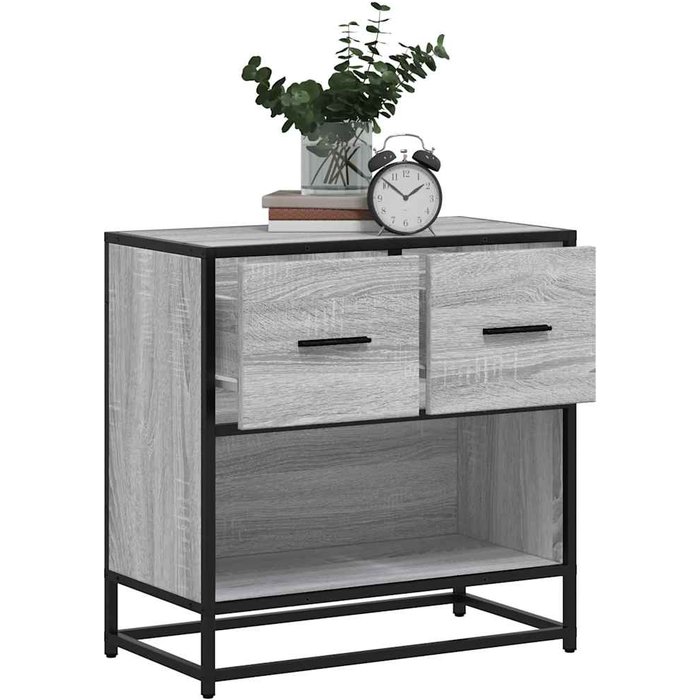 Mesita de noche sonoma gris 60x31x60 cm madera contrachapada metal