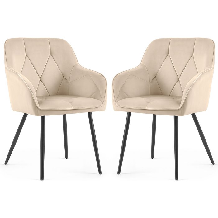 Juego de 2 sillas en terciopelo acolchado diamante beige patas negras
