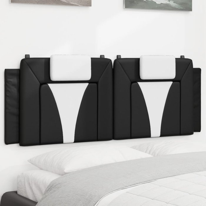 Cabecero de cama acolchado cuero sintético negro blanco 152 cm