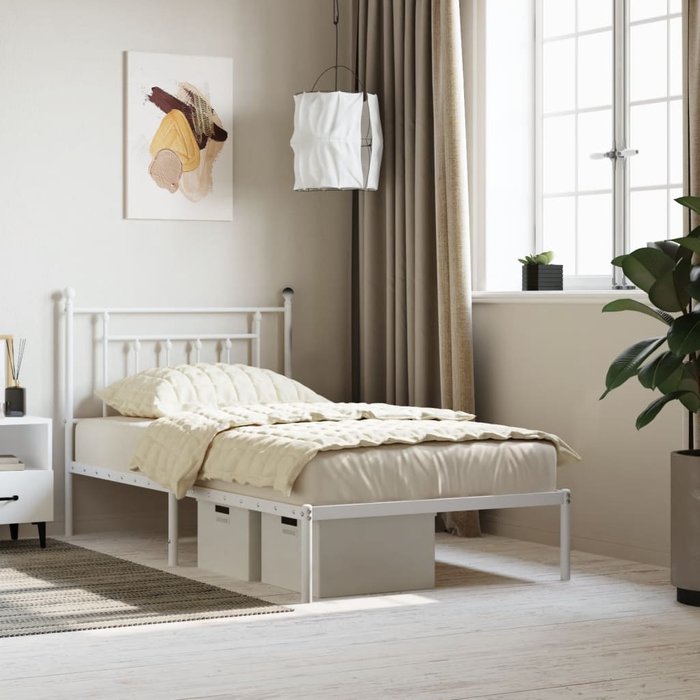 Vidaxl estructura de cama de metal con cabecero blanco 100x190 cm