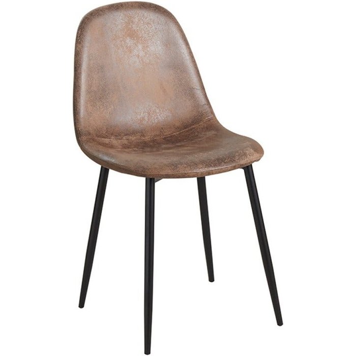 Silla vintage kela de piel sintética marrón claro y patas de acero negro