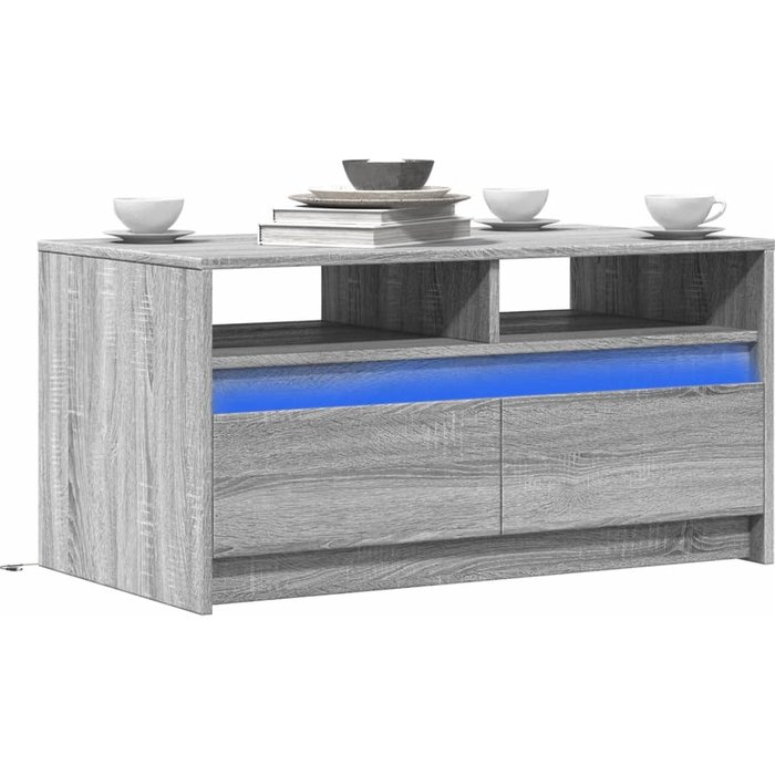 Mesa de centro con luces led madera de ingeniería gris sonoma