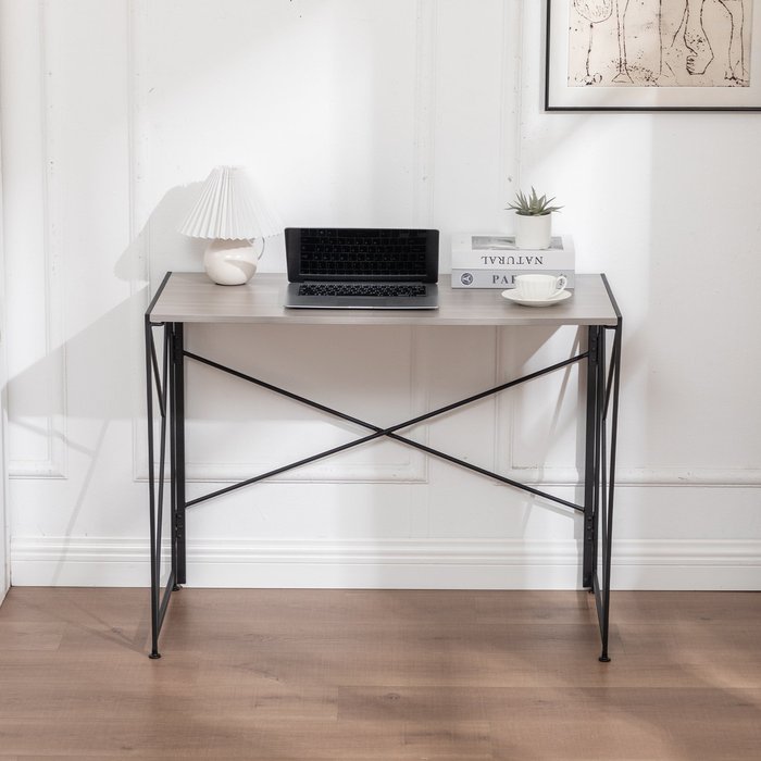 Escritorio plegable - estructura de metal y mdf - natural (99x50x75cm)