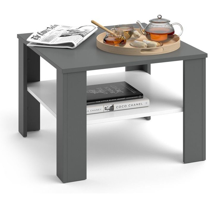 Vicco mesa de centro homer, blanco/antracita, 60 x 60 cm