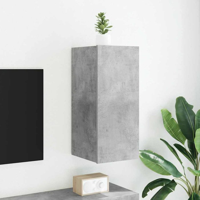 Mueble de tv de pared con luces led, gris hormigón, 30,5x35x70 cm