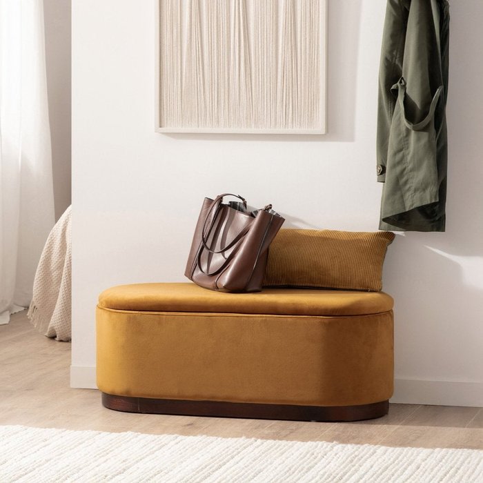 Baúl de terciopelo mostaza 100x40 cm