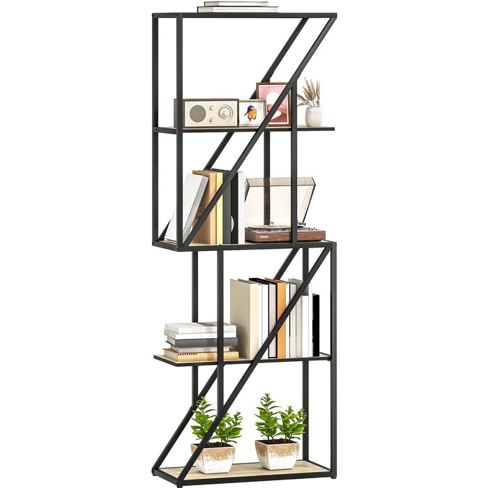 Estantería industrial 5 niveles acero madera 60x30x165cm roble negro