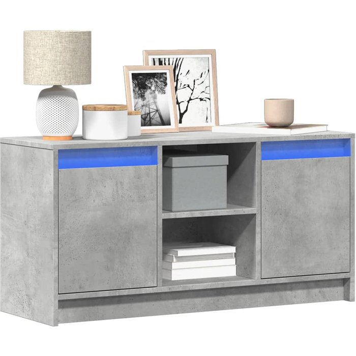 Mueble tv con led gris hormigón 100x34x50 cm madera contrachapada