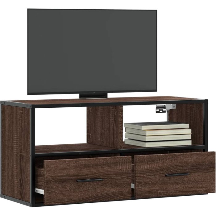 Mueble de tv de roble marrón, 80x31x39,5 cm, madera de ingeniería y metal