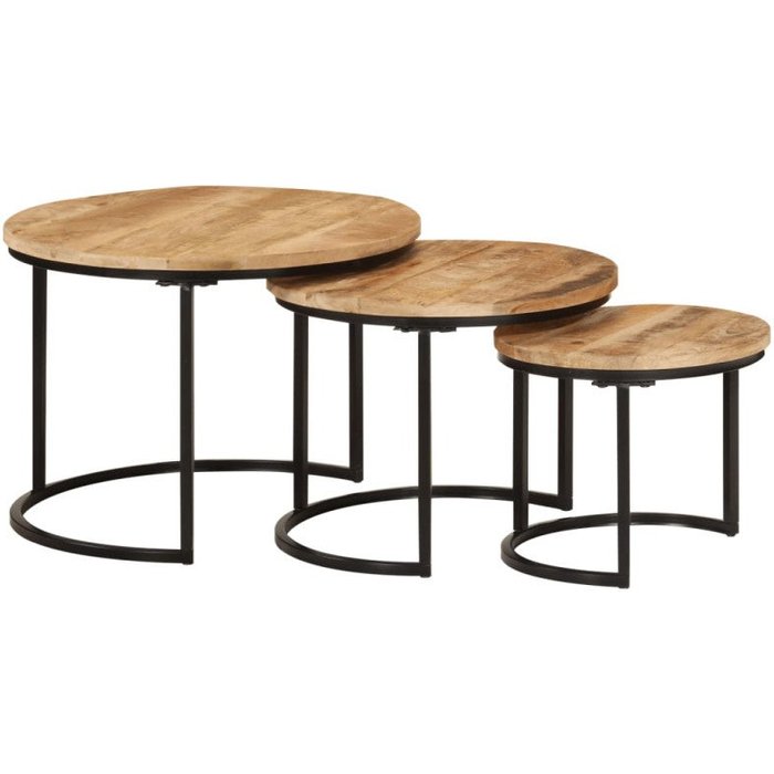 Vidaxl mesas apilables 3 piezas madera maciza de mango rugosa