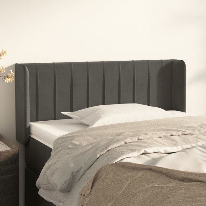 Cabecero con orejas gris oscuro 93x16x78/88 cm terciopelo