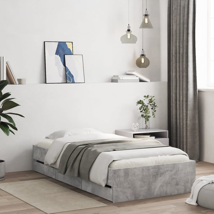 Cama con cajones madera ingeniería gris hormigón 90x200 cm vidaxl