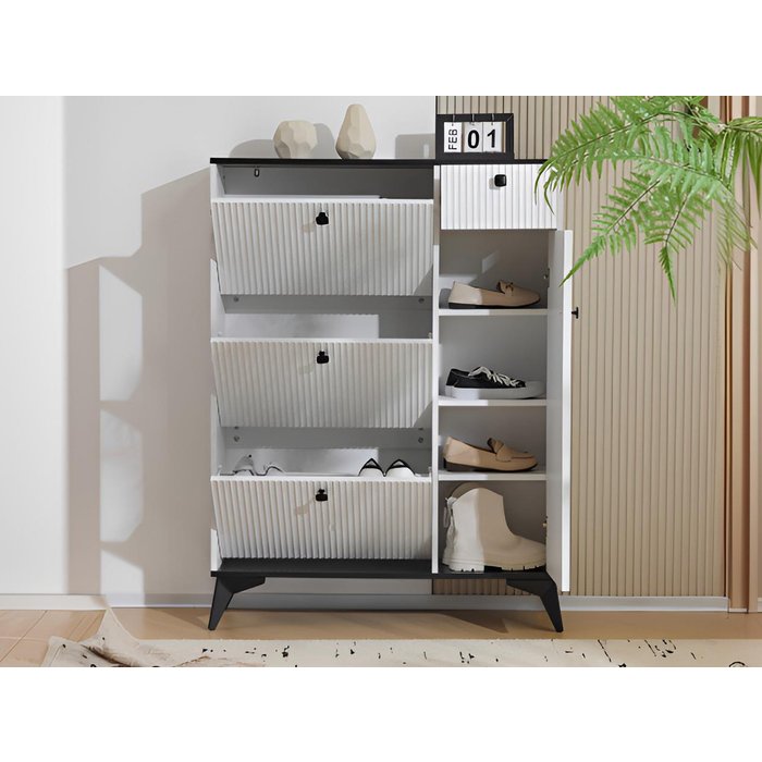 Zapatero - 3 solapas, 1 cajón y 1 puerta - blanco