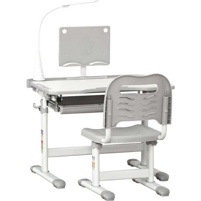 Pupitre infantil homcom mdf, acero gris 70x50x105 cm