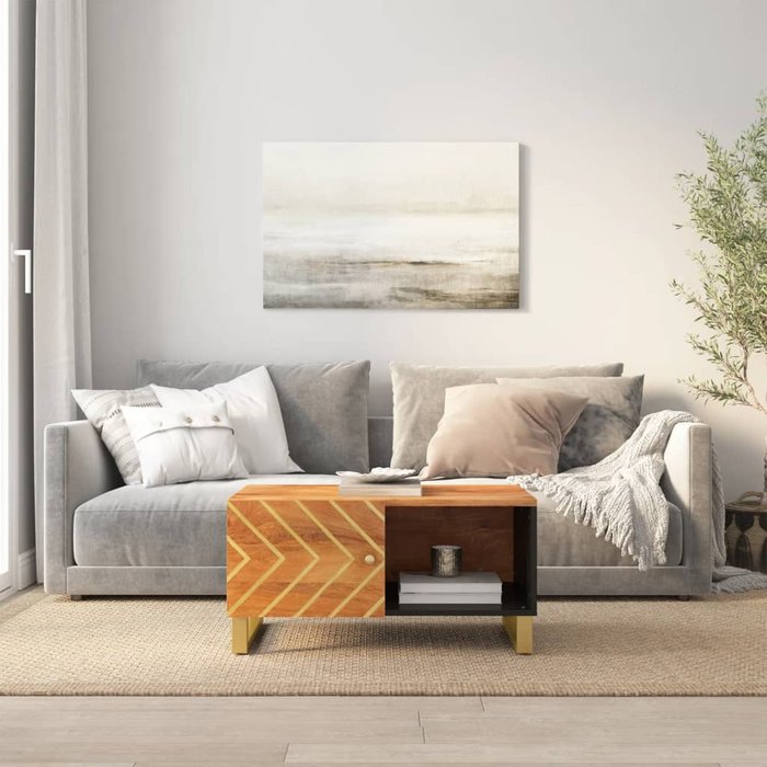 Mesa de centro marrón y negra 80x50x40 cm madera maciza de mango