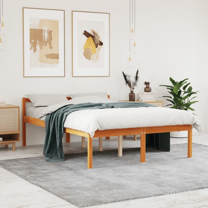 Cama para mayores madera maciza de pino marrón cera 120x190 cm vidaxl