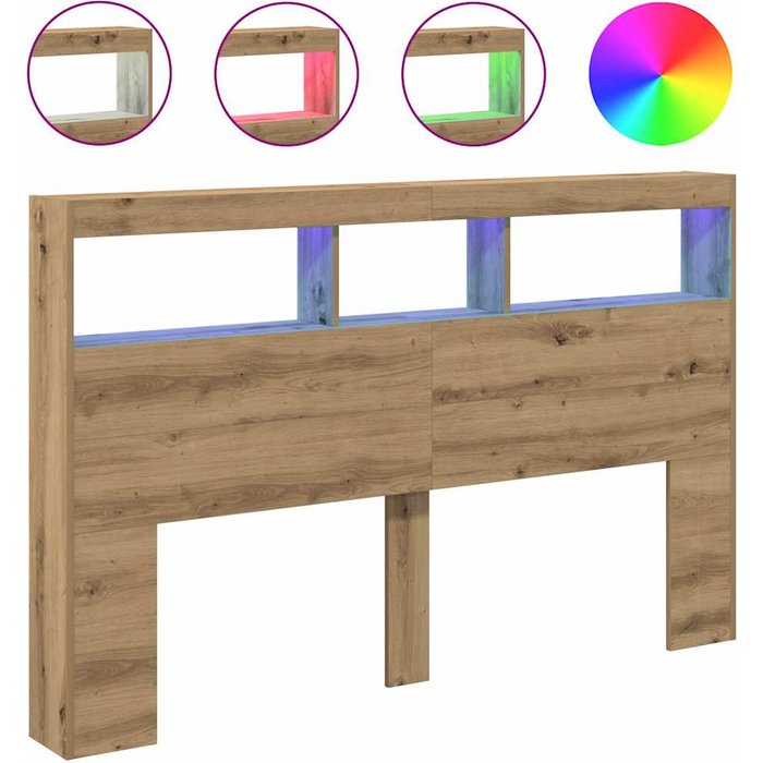 Cabecero de cama - mueble cabecero con led roble artesanal 160x17x102 cm