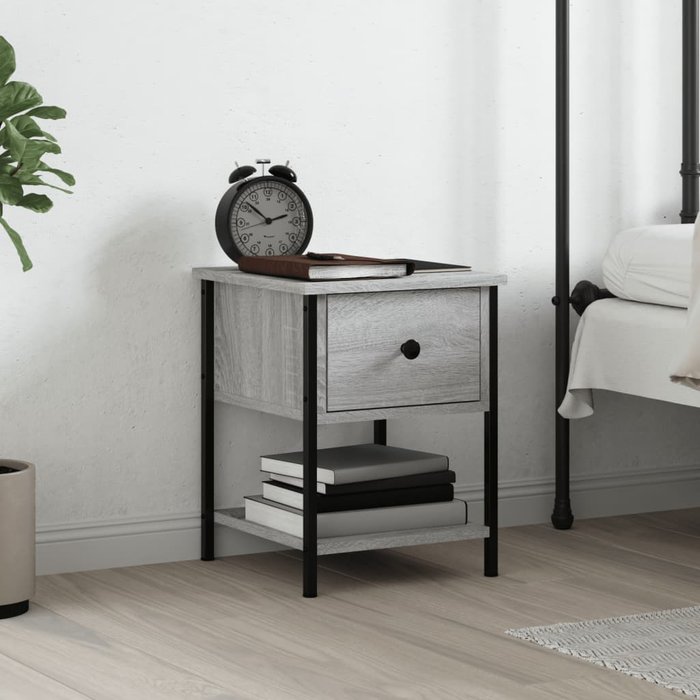 Mesita de noche sonoma gris 34x35,5x45 cm madera de ingeniería