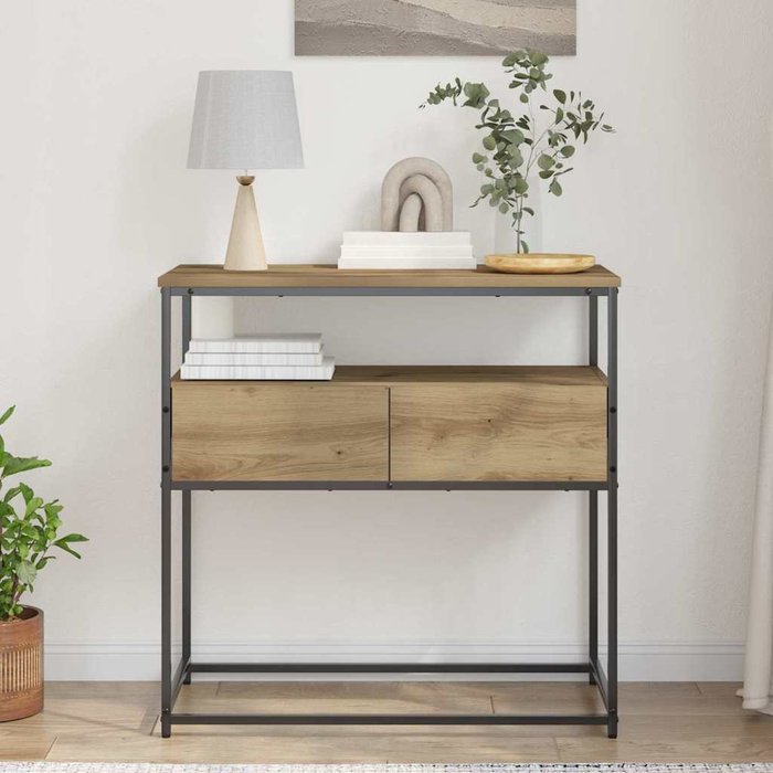 Mesa consola con cajón roble artisan 75 x 40 x 75 cm