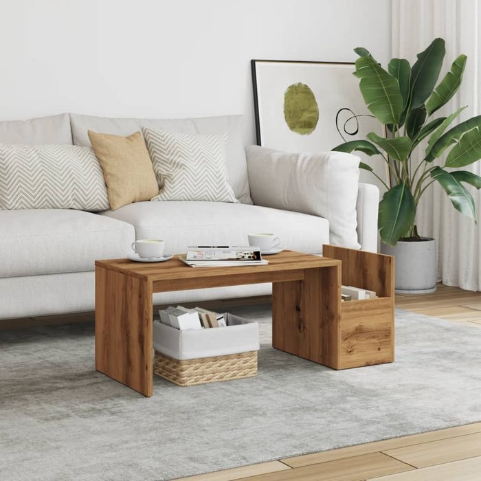 Mesa de centro de roble hecha a mano, 90x45x35 cm, madera de ingeniería.
